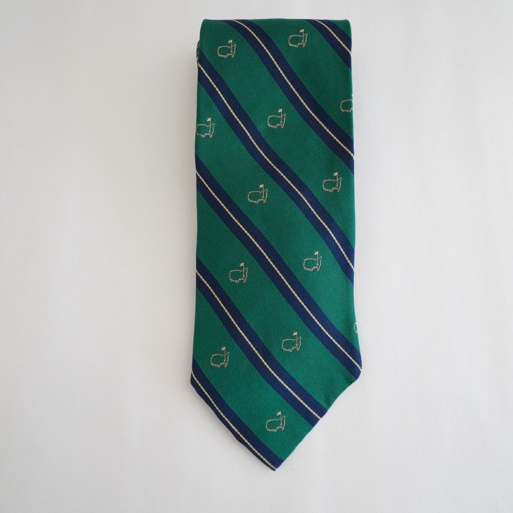 Augusta National Masters Silk Necktie Green Striped Handsewn Preppy Golf USA